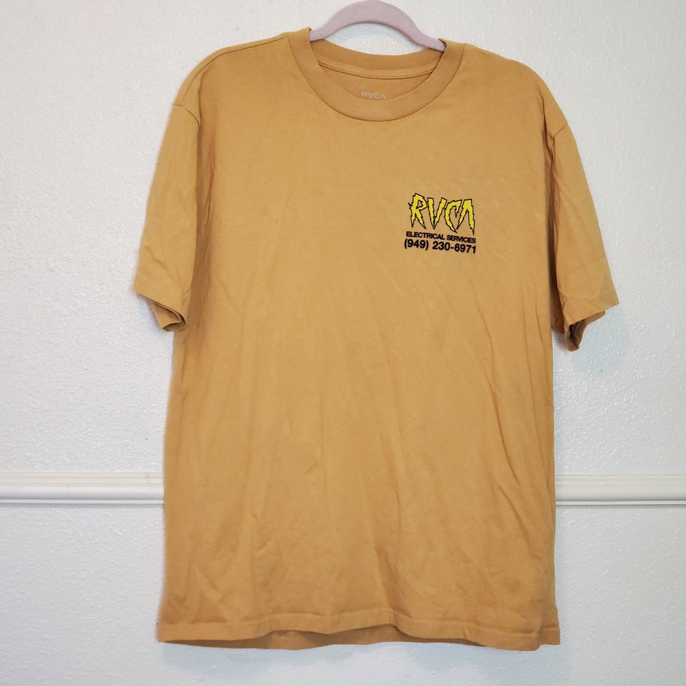 RVCA Day Shift Mens Electrical Services Graphic T-Shirt Yellow Large Relaxed Fit